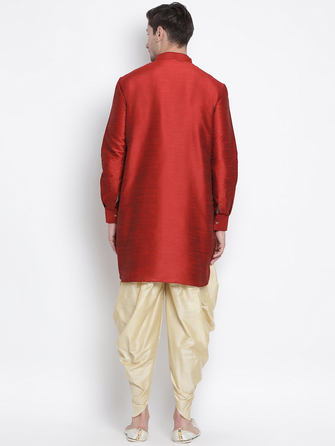 Men's Maroon Cotton Silk Blend Kurta and Dhoti Pant Set