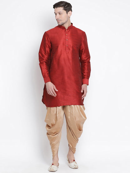 Men's Maroon Silk Blend Kurta and Dhoti Pant Set