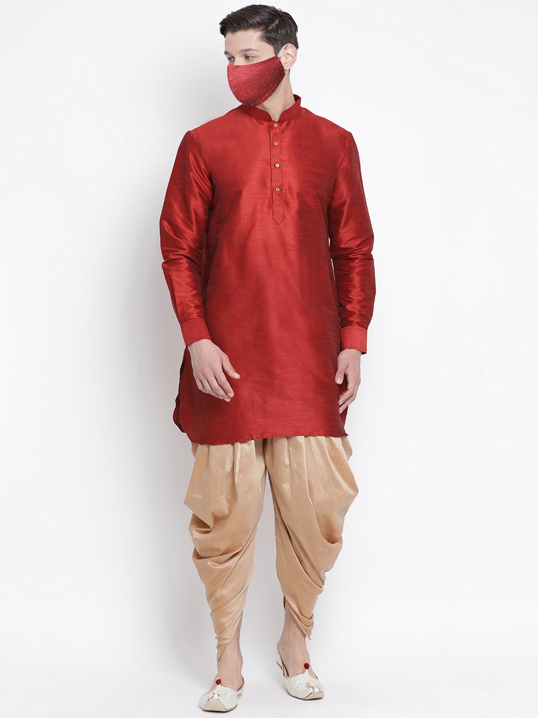 Men's Maroon Silk Blend Kurta and Dhoti Pant Set