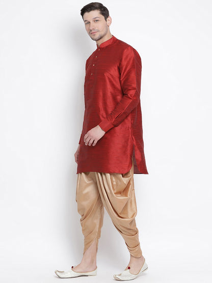 Men's Maroon Cotton Silk Blend Kurta and Dhoti Pant Set