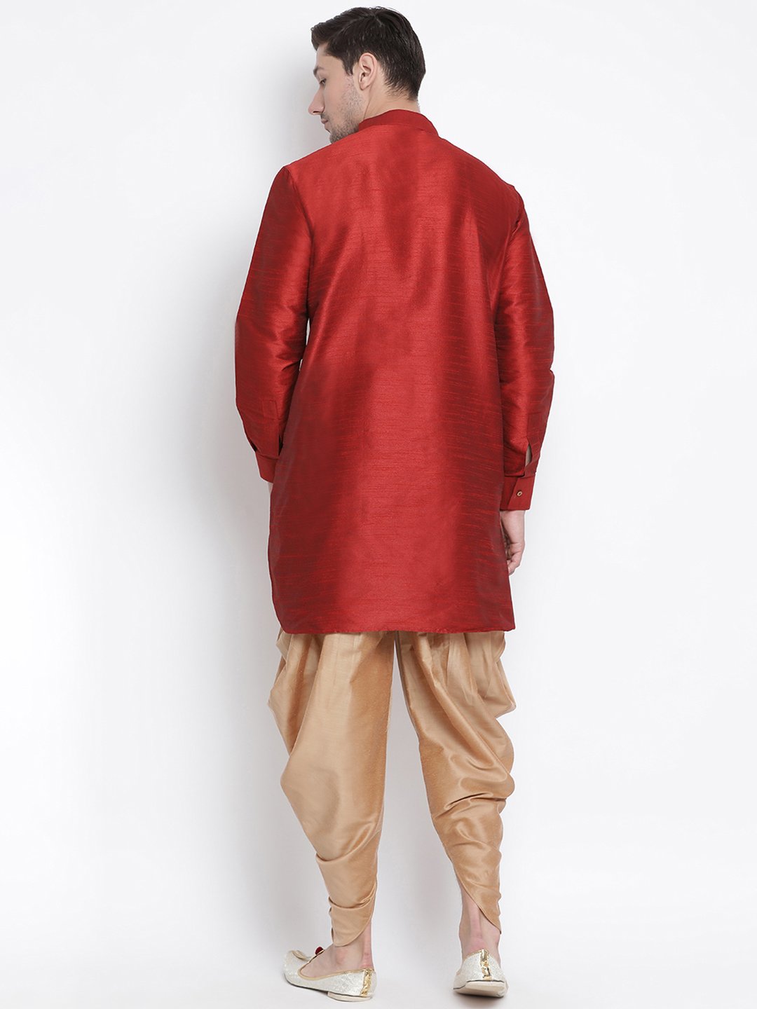 Men's Maroon Silk Blend Kurta and Dhoti Pant Set