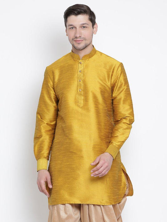 Men's Yellow Silk Blend Kurta