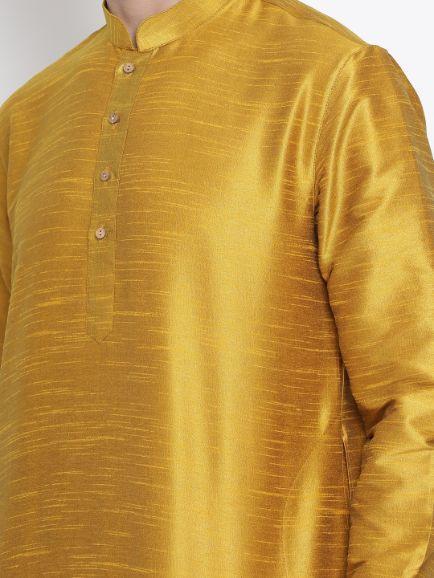 Men's Yellow Cotton Silk Blend Kurta