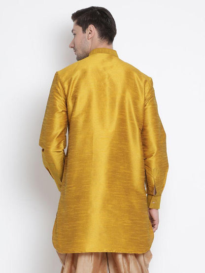 Men's Yellow Silk Blend Kurta