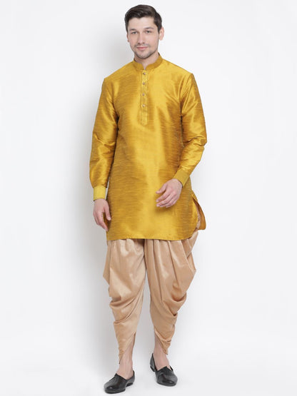 Men's Yellow Cotton Silk Blend Kurta