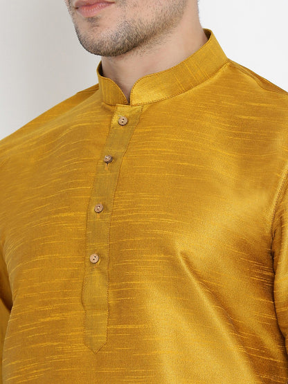 Men's Yellow Cotton Silk Blend Kurta and Dhoti Pant Set