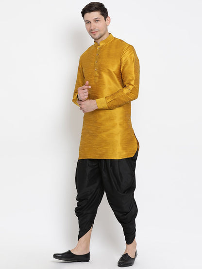 Men's Yellow Cotton Silk Blend Kurta and Dhoti Pant Set