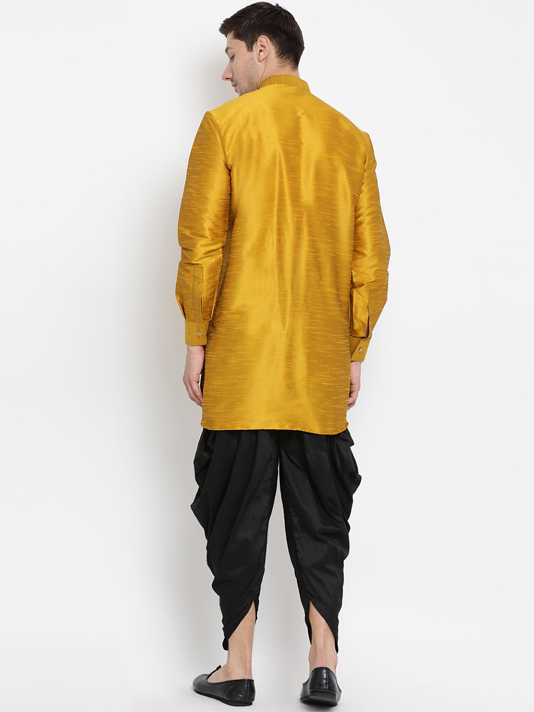 Men's Yellow Silk Blend Kurta and Dhoti Pant Set