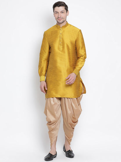 Men's Yellow Silk Blend Kurta and Dhoti Pant Set