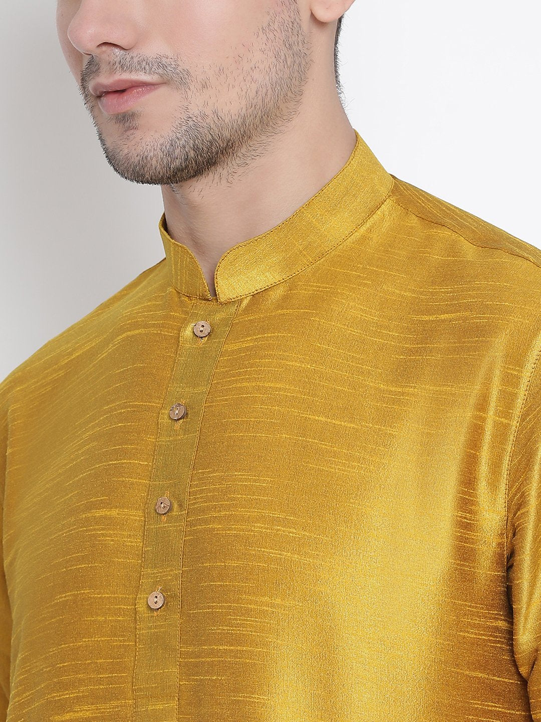 Men's Yellow Silk Blend Kurta and Dhoti Pant Set