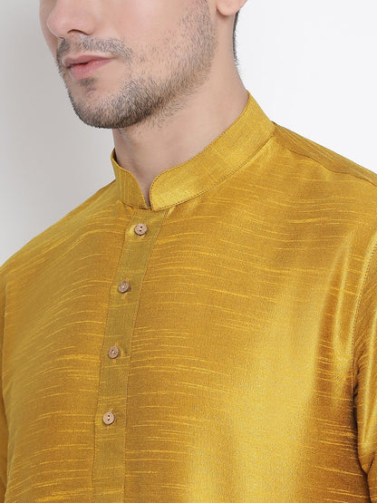 Men's Yellow Silk Blend Kurta and Dhoti Pant Set