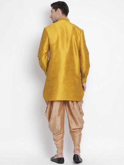 Men's Yellow Silk Blend Kurta and Dhoti Pant Set