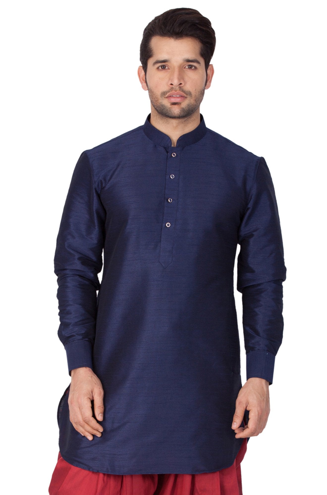 Men's Blue Cotton Silk Blend Kurta