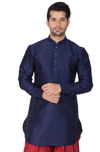 Men's Blue Cotton Silk Blend Kurta