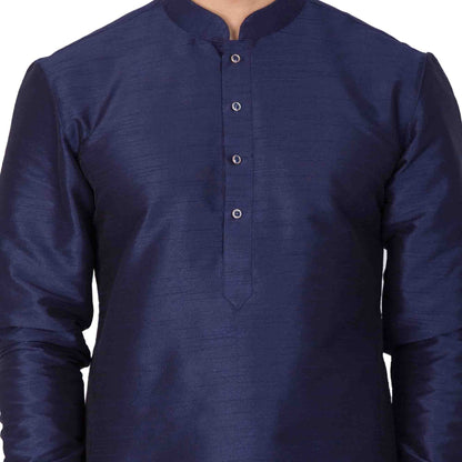 Men's Blue Cotton Silk Blend Kurta