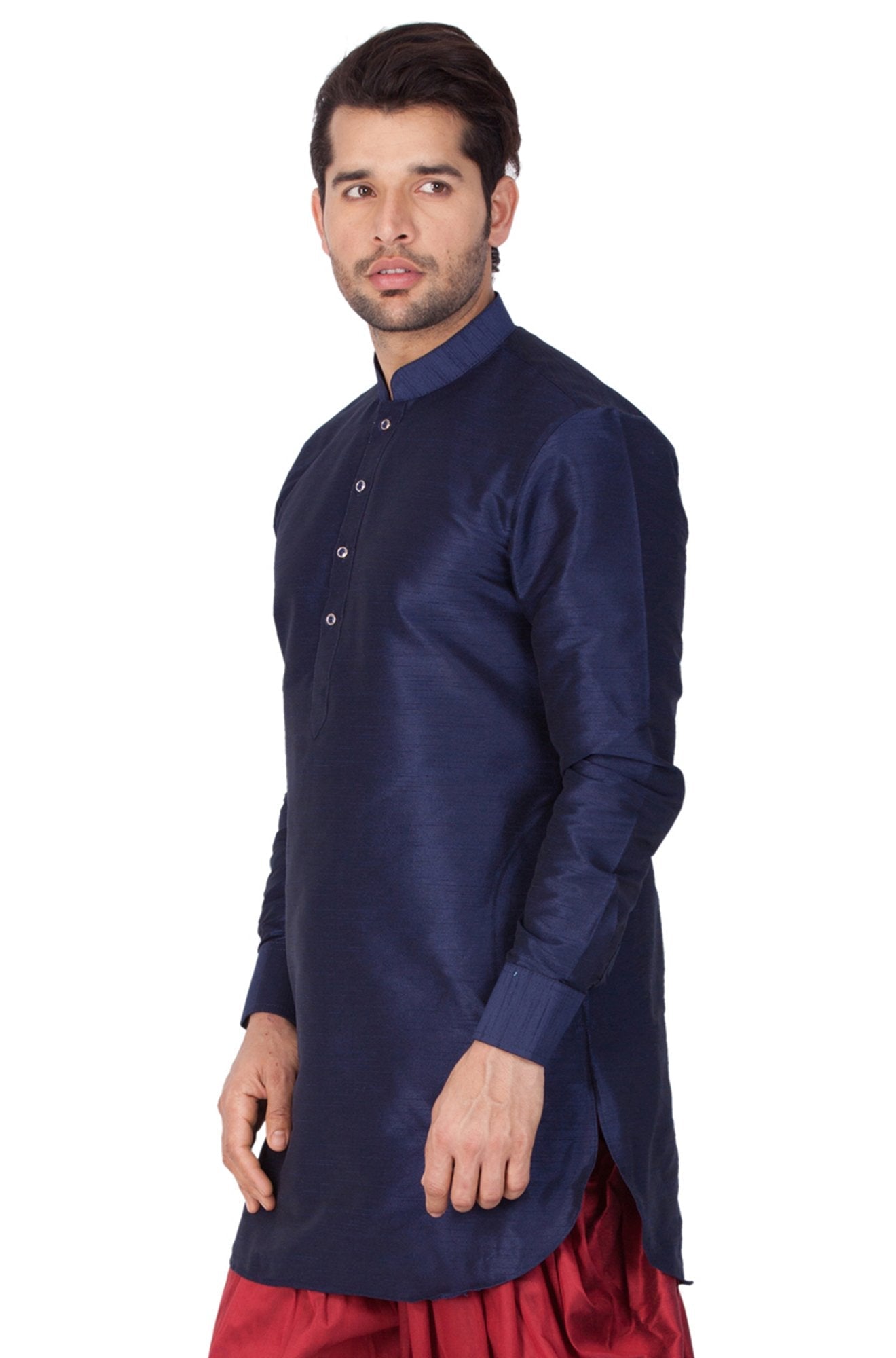 Men's Blue Cotton Silk Blend Kurta