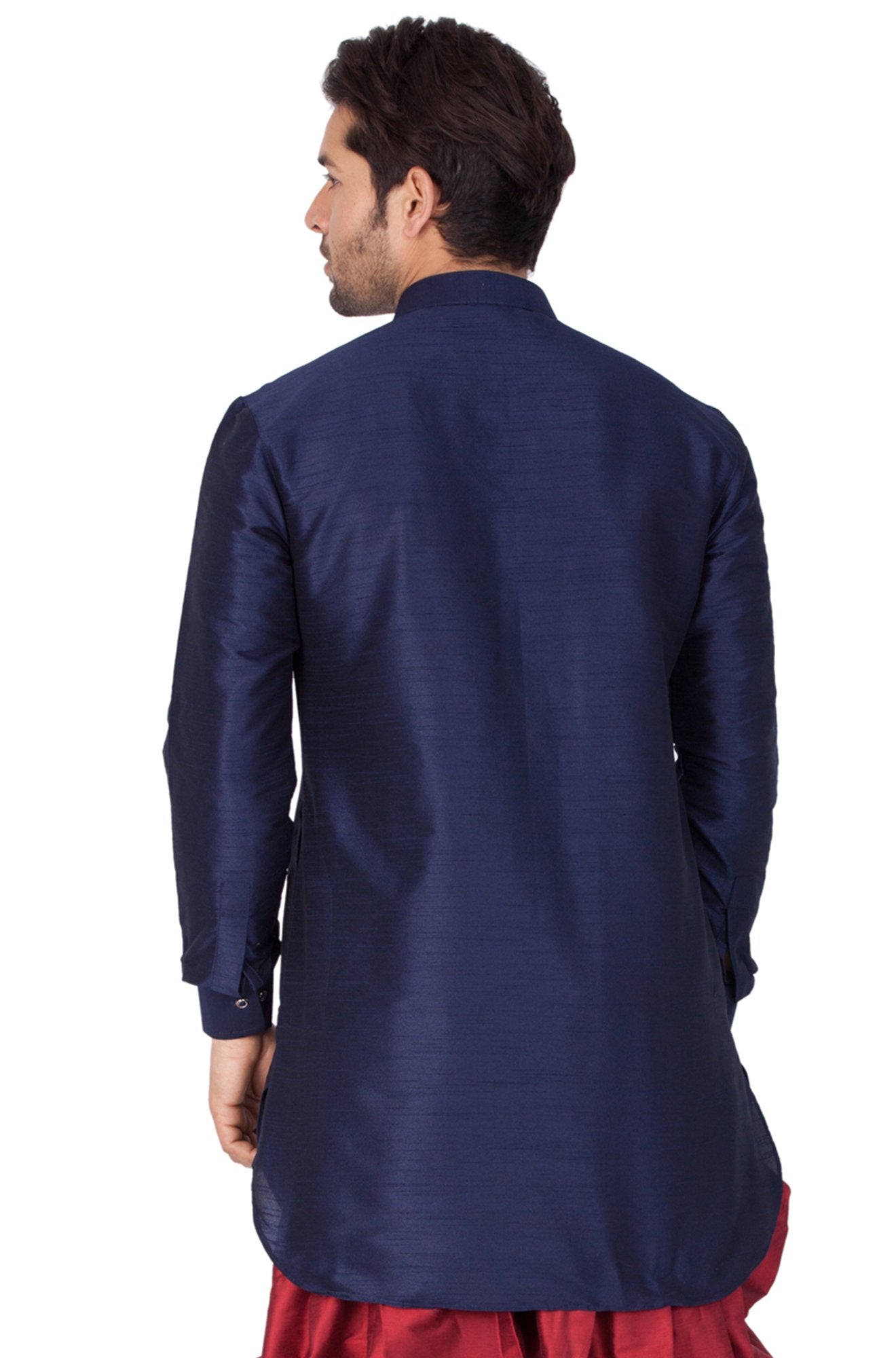 Men's Blue Cotton Silk Blend Kurta