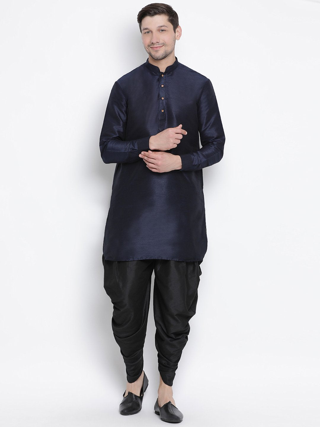 Men's Dark Blue Silk Blend Kurta and Dhoti Pant Set