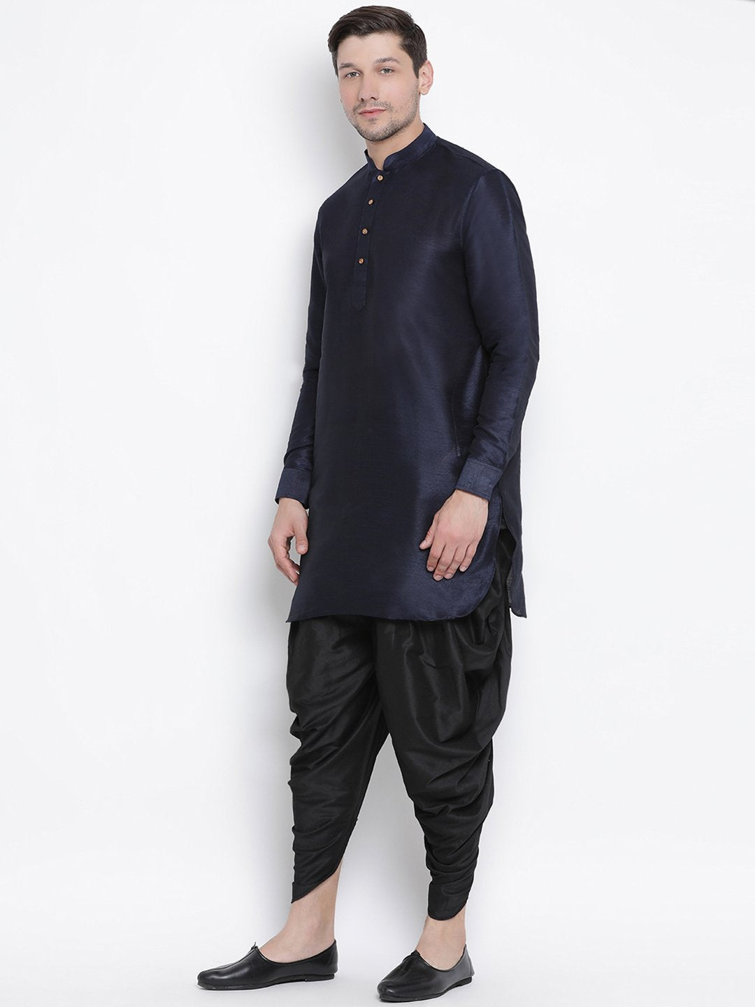 Men's Dark Blue Silk Blend Kurta and Dhoti Pant Set