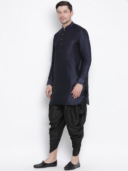 Men's Dark Blue Silk Blend Kurta and Dhoti Pant Set