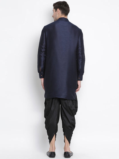 Men's Dark Blue Silk Blend Kurta and Dhoti Pant Set