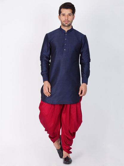 Men's Blue Silk Blend Kurta and Dhoti Pant Set