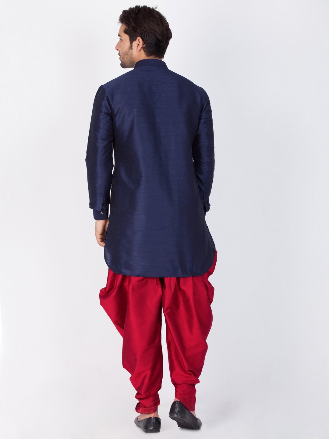 Men's Blue Silk Blend Kurta and Dhoti Pant Set