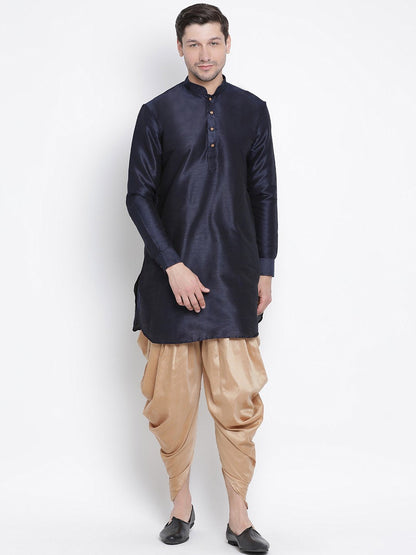 Men's Dark Blue Silk Blend Kurta and Dhoti Pant Set