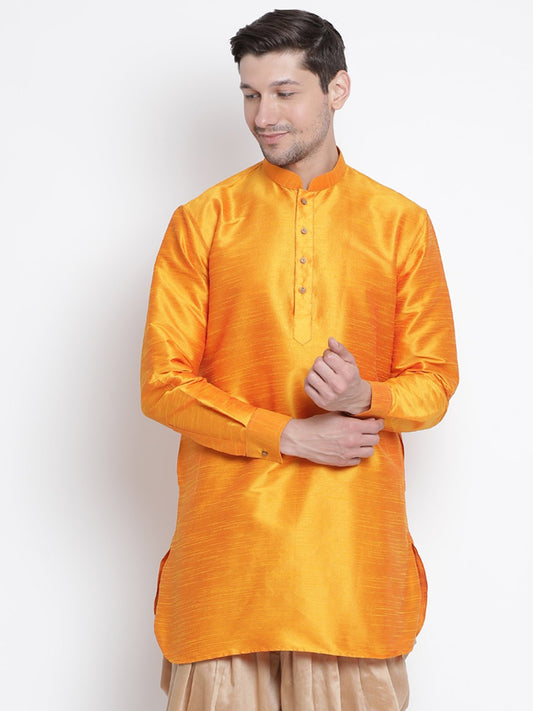 Men's Orange Cotton Silk Blend Kurta