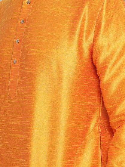 Men's Orange Silk Blend Kurta