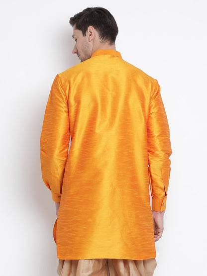 Men's Orange Silk Blend Kurta