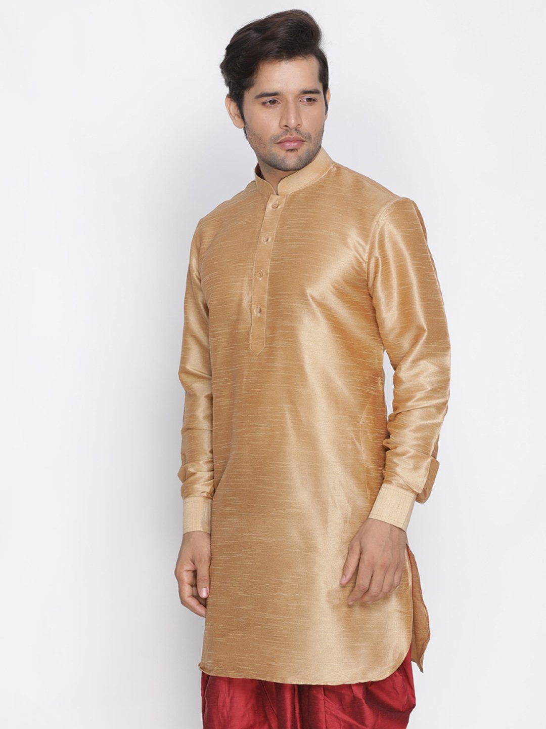 Men's Gold Cotton Silk Blend Kurta