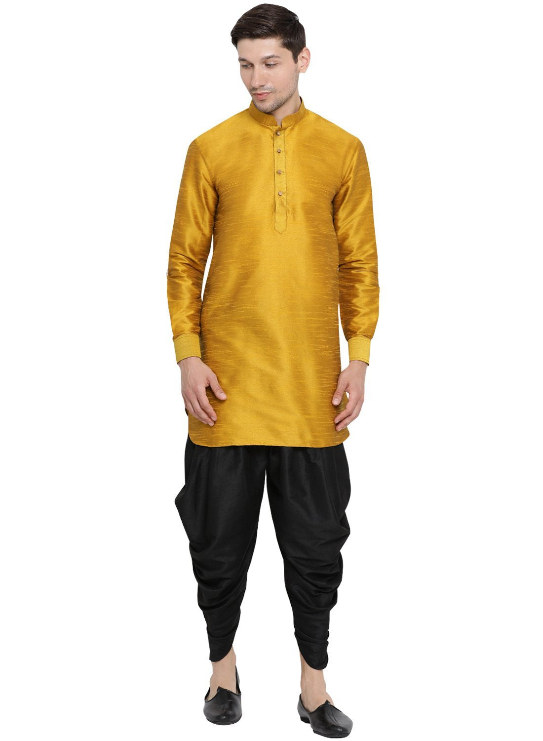 Men's Gold Silk Blend Kurta and Dhoti Pant Set