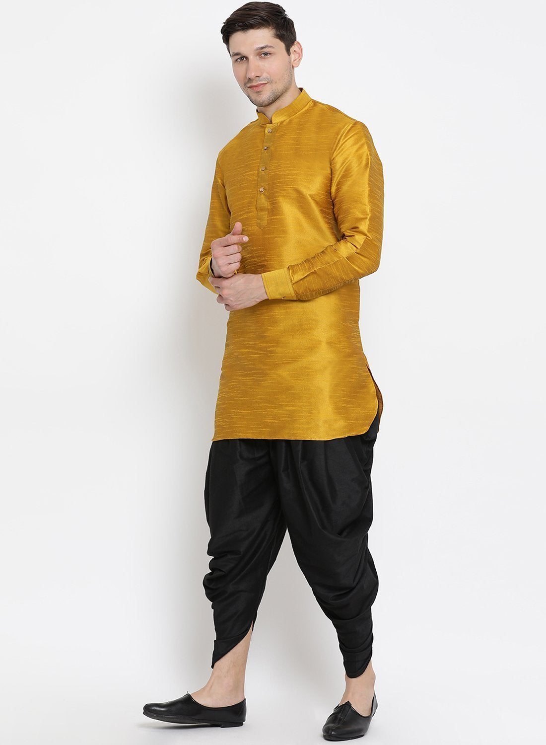 Men's Gold Silk Blend Kurta and Dhoti Pant Set