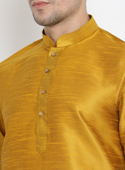 Men's Gold Cotton Silk Blend Kurta and Dhoti Pant Set