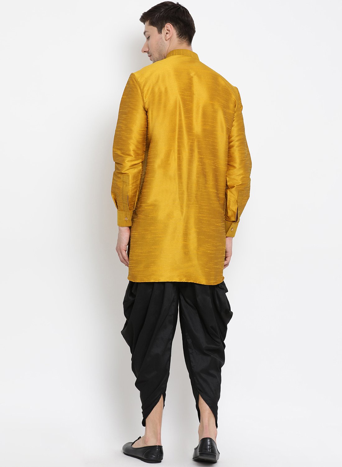 Men's Gold Cotton Silk Blend Kurta and Dhoti Pant Set