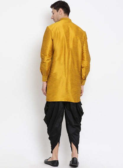 Men's Gold Silk Blend Kurta and Dhoti Pant Set