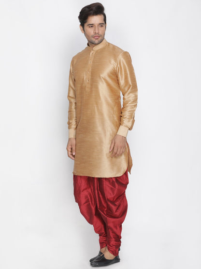 Men's Gold Cotton Silk Blend Kurta and Dhoti Pant Set