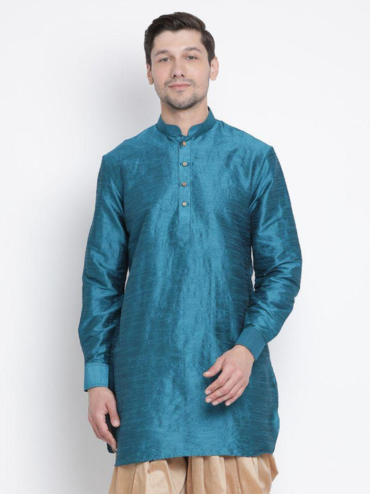 Men's Dark Green Cotton Silk Blend Kurta