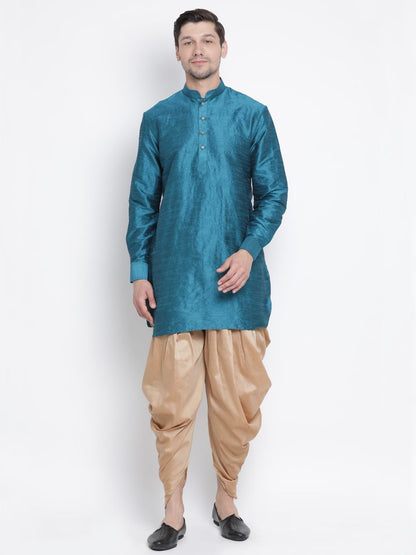 Men's Dark Green Cotton Silk Blend Kurta