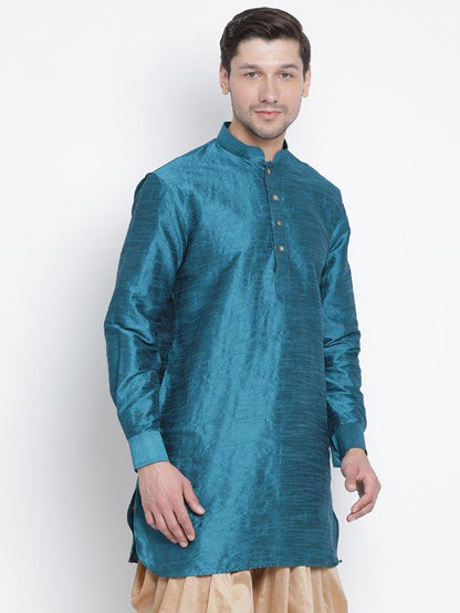 Men's Dark Green Cotton Silk Blend Kurta