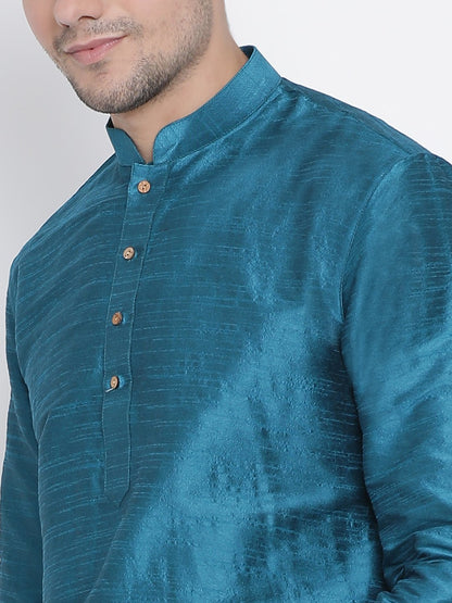 Men's Dark Green Silk Blend Kurta and Dhoti Pant Set