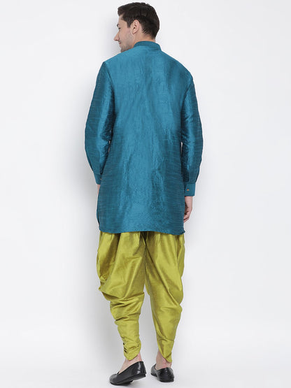 Men's Dark Green Silk Blend Kurta and Dhoti Pant Set