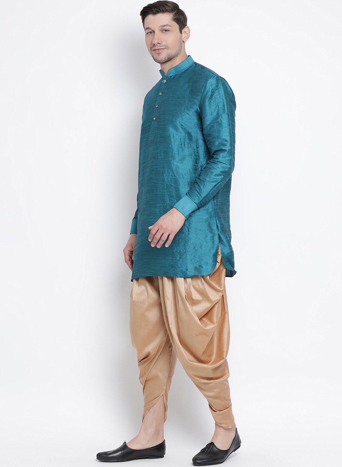 Men's Dark Green Silk Blend Kurta and Dhoti Pant Set