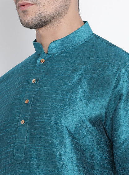 Men's Dark Green Silk Blend Kurta and Dhoti Pant Set