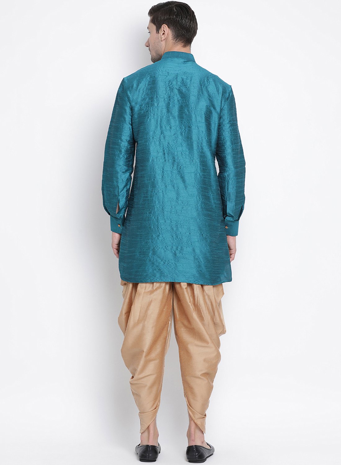 Men's Dark Green Silk Blend Kurta and Dhoti Pant Set