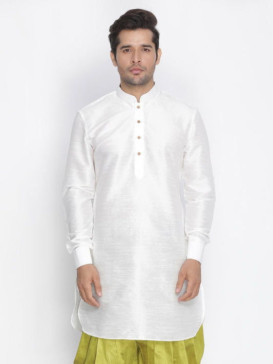 Men's White Cotton Silk Blend Kurta