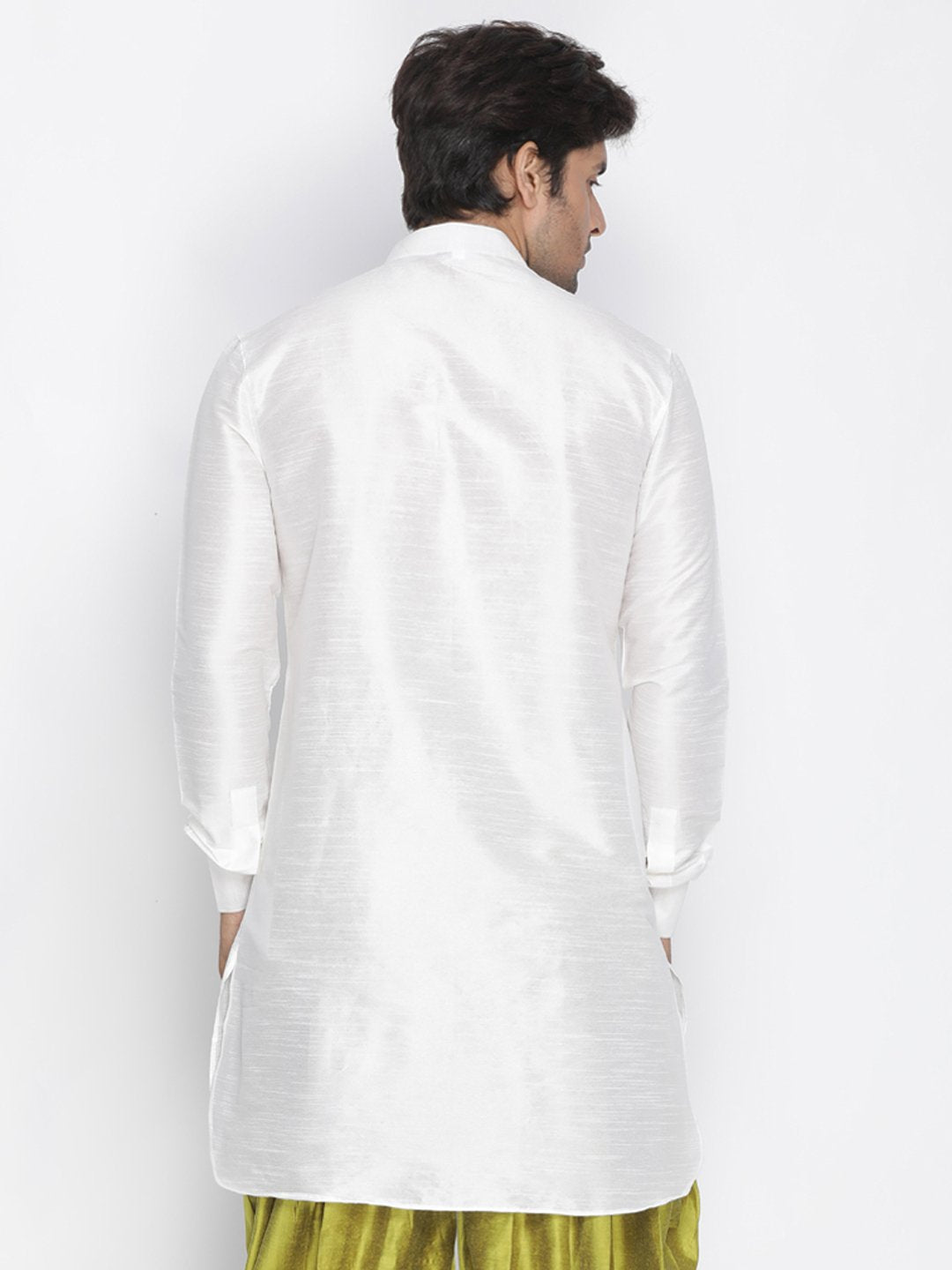 Men's White Cotton Silk Blend Kurta