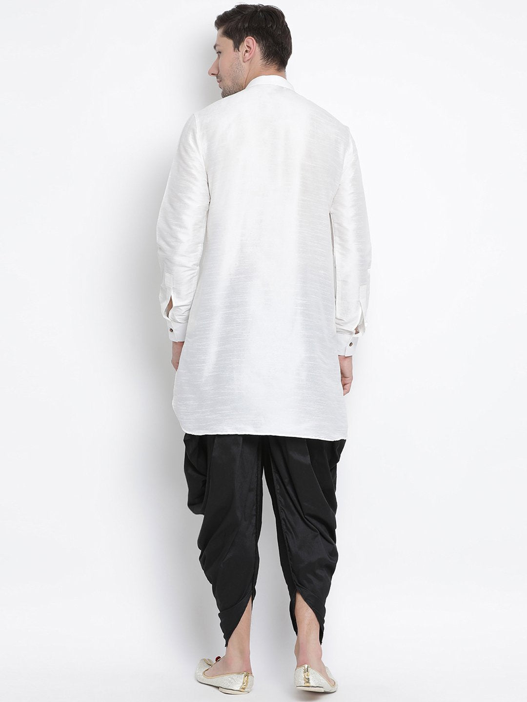 Men's White Silk Blend Kurta and Dhoti Pant Set