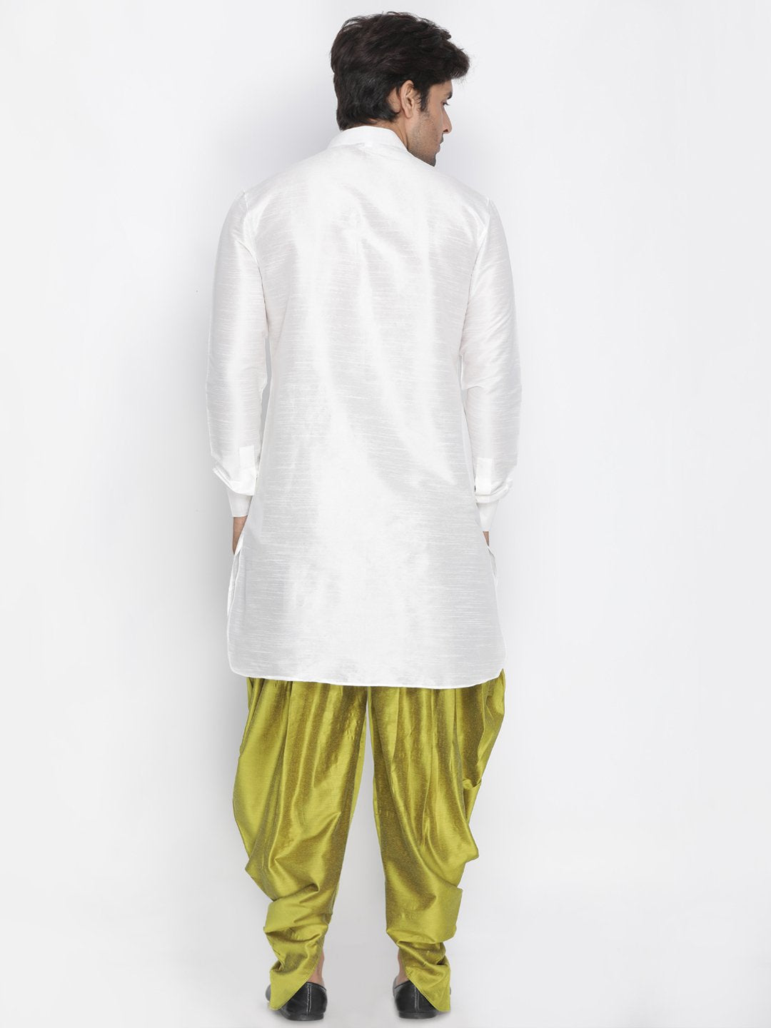 Men's White Cotton Silk Blend Kurta and Dhoti Pant Set